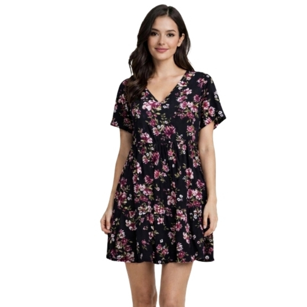 NWT Harlow & Rose Black Floral Mini Dress Women's Medium